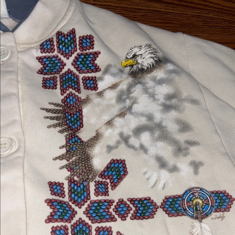 Vintage 90s Native American Unlimited Sportswear All Over Sweatshirt W/ Pockets - Picture 8 of 10